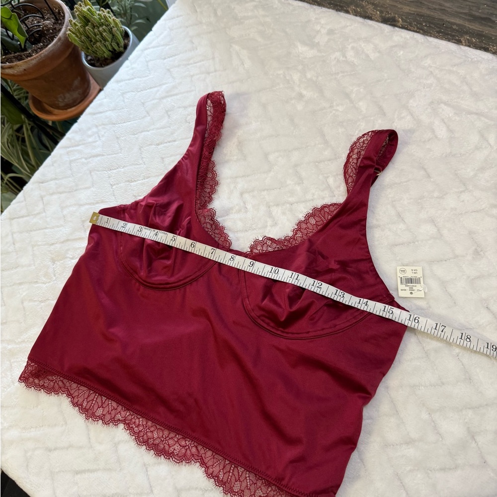 Nwt $60 Aerie Show Off Shine Lace Corset Bra Top Cami & Thong Red Cherry Tart L - Picture 6 of 14